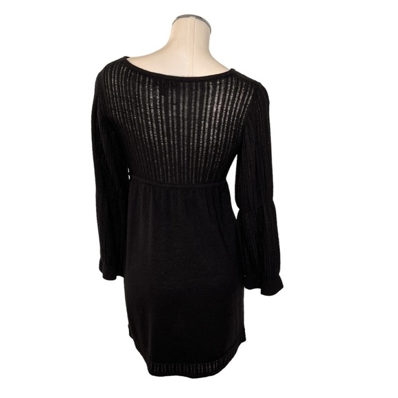 BEBE Black Knit Long Puff Sleeves Front Keyhole Dress LBD Size M - Picture 2 of 16